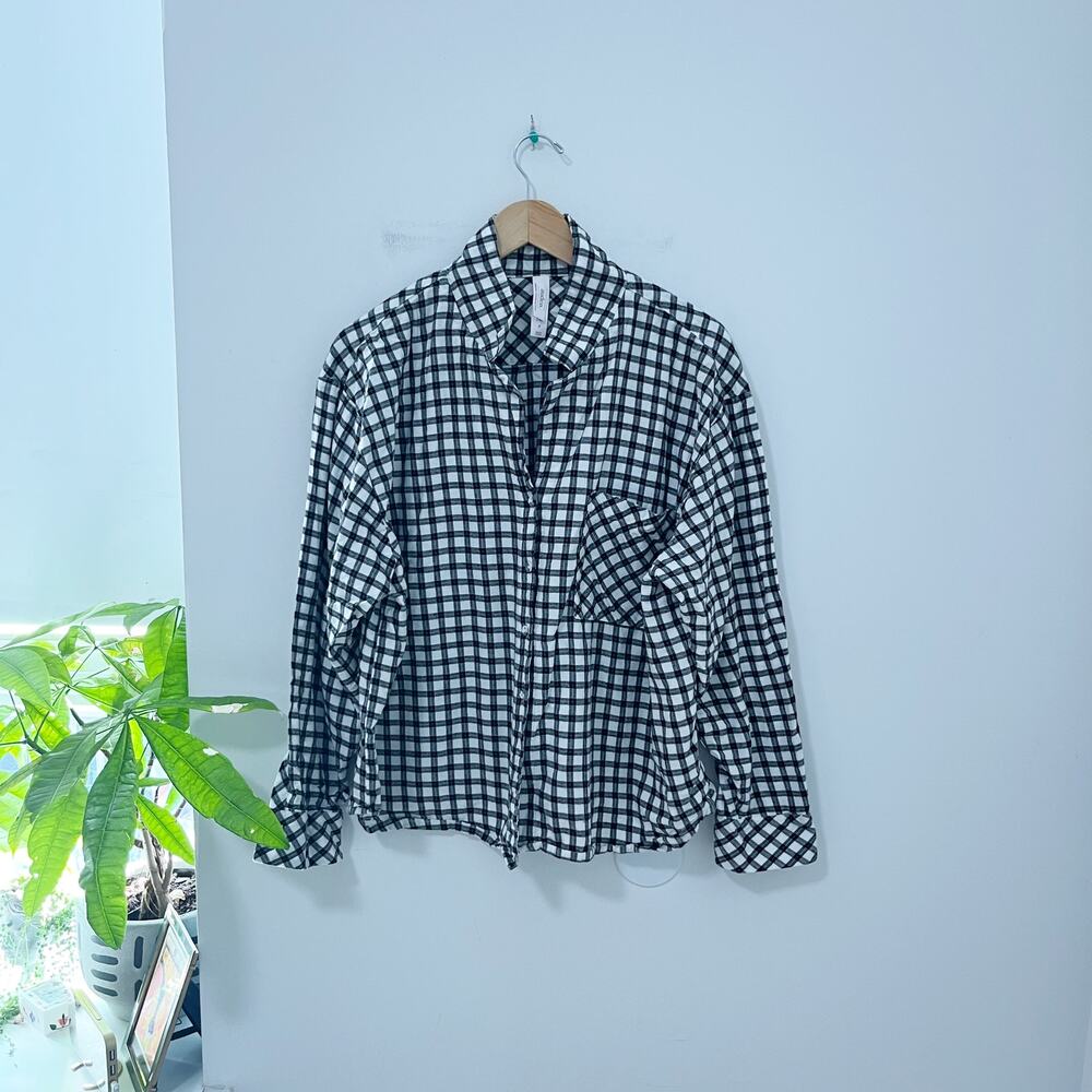 Auden Black & White Plaid Long Sleeve Pajama Top Size XL
